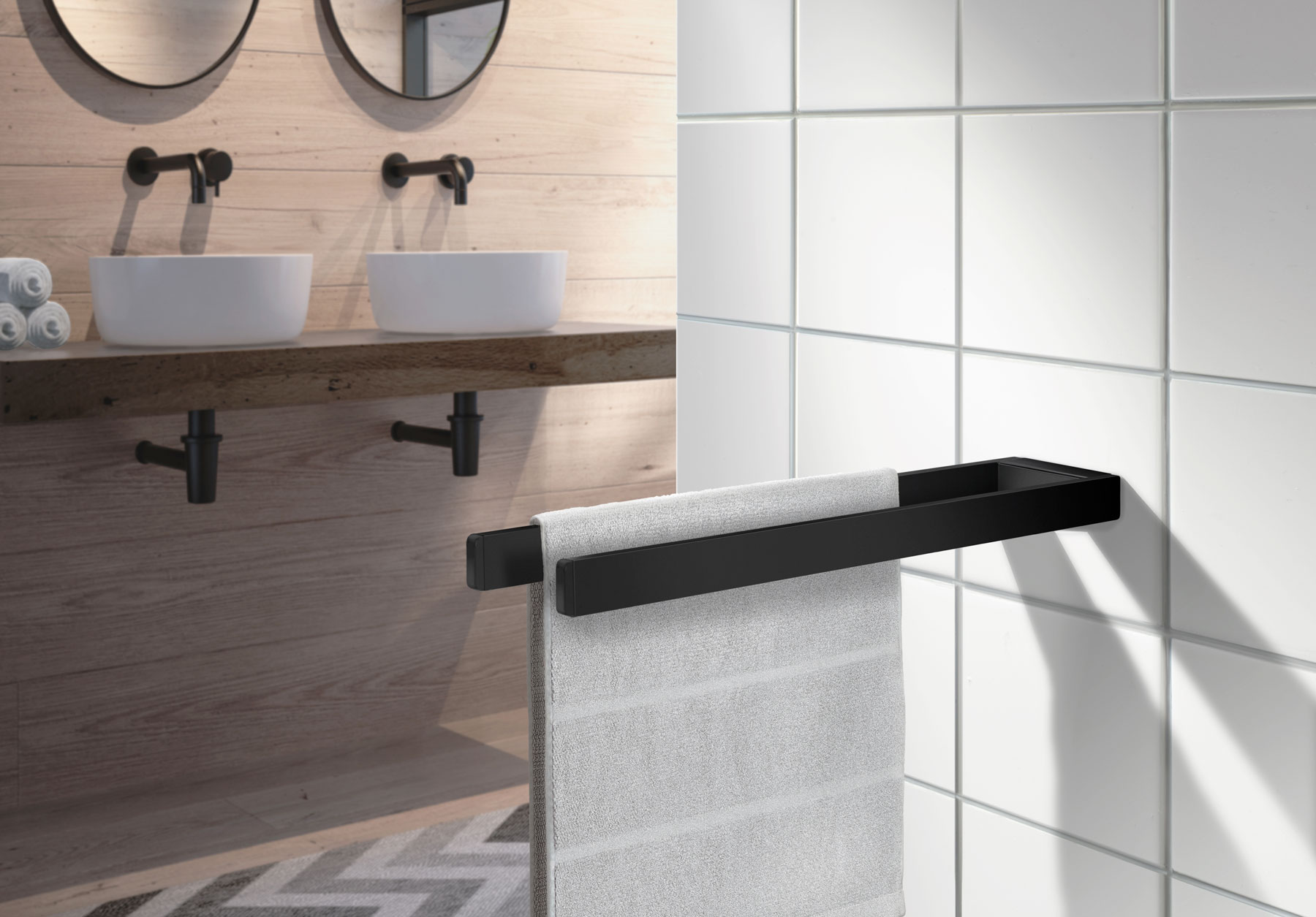 matte black towel rail FB212 with two arms